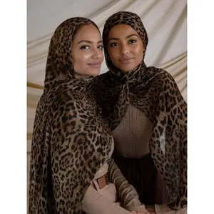 1Pcs Ramadan Hijab Leopard Print Women Bohemian Watercolor Soft Muslim Hijabs Floral Breathable Shawl Wrap Scarf Headscarf Warm