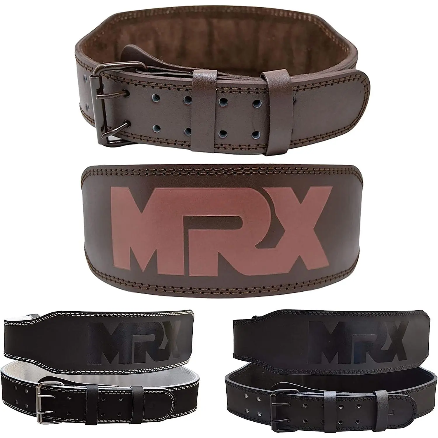 MRX Leather Weightlifting Belt - 4 In Wide Back Support, Men's Fitness Workout Gear, Muscle Resistance Training Equipment, Gym Accessories for Squat, Deadlift, Muscle Training Equipment, Workout Equipment