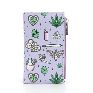 Lavender Wallet with Weed Leaf and Heart Designs - Stylish and Functional for Everyday Use