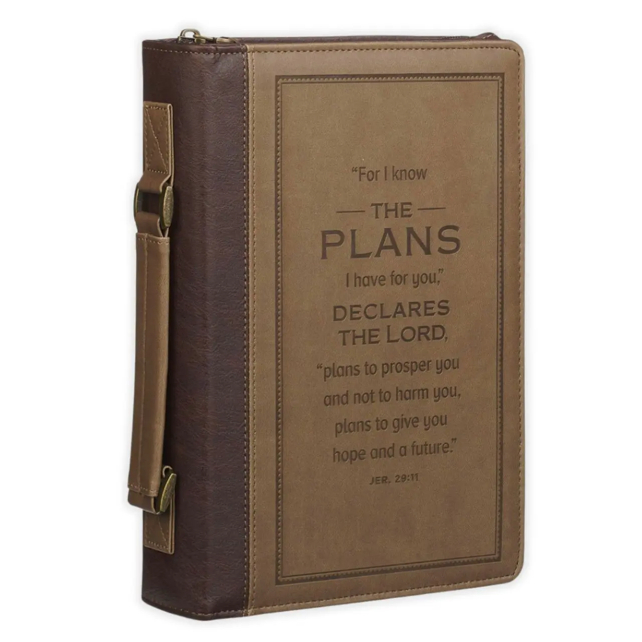 Classic Extra-Large Bible Cover with Protection for Scripture, "The Plans" Design, Cocoa Brown and Taupe Faux Leather - Ideal for Graduation, Father’s Day Gifts, Adults