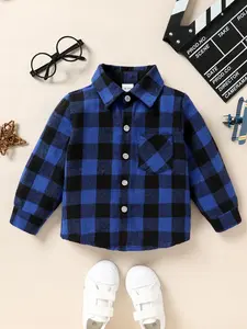 Baby Minimalist Checkered Long Sleeved Button Down Collar Shirt