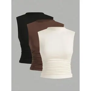 Women's solid color round neck vest, casual sleeveless top, suitable for daily wear, all season women's clothingRAIMENTRY