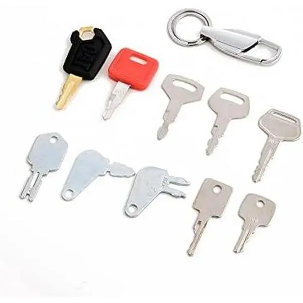 10-Piece High Quality Heavy Construction Equipment Ignition Key Set with Customizable Keychain - Easily Add or Remove Keys, Compatible with Caterpillar, Case, Deere, Hyster, Komatsu, Mustang, Lull, New Holland