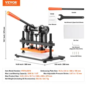 VEVOR Leather Cutting Machine, 10.2x 5.9 in Embossing Plate Manual Die Cutter, 0.47 in Pressure Stroke Dual Guide Shafts Die Cut Machine, Leather Embossing Machine for Various of Materials