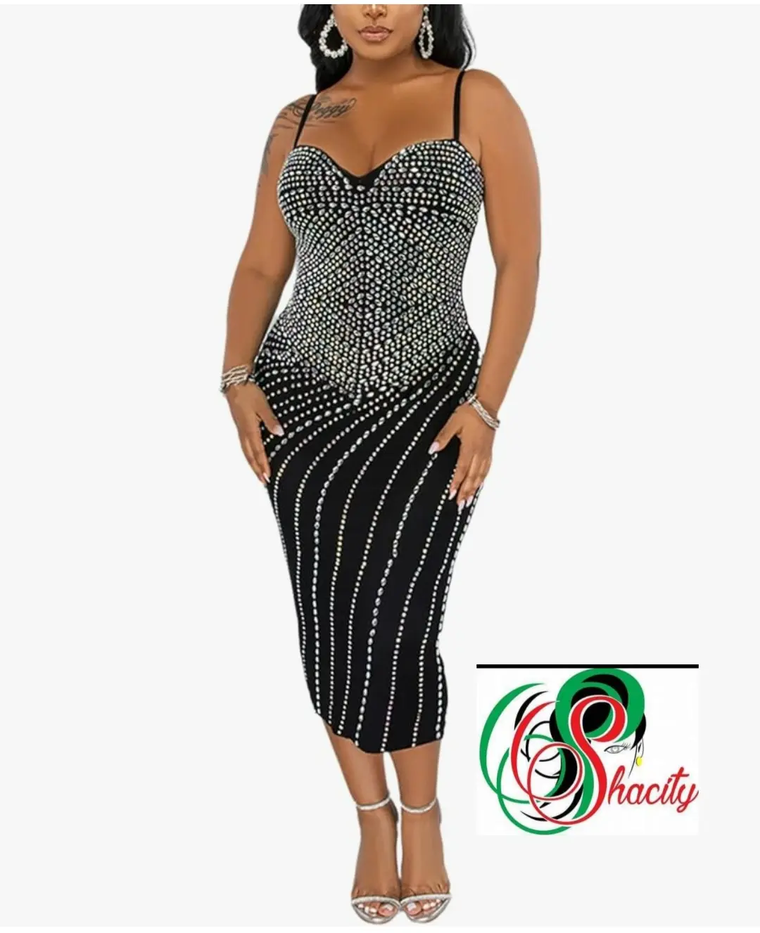 ShaCity Sexy Rhinestone Dress Party Club Dress, Spaghetti Straps, Pencil  Bodycon Wrap, Elastic Shoulder Straps - Womenswear Formal Slim fit Cocktail  dress - TikTok Shop