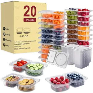 20-Pack Reusable Double-Compartment PP5 Plastic Food Storage Containers with Leak Proof Lids, Stackable Lunch Container, Airtight Lightweight Dishwasher-Microwave-Oven Safe for Camping, Portion Control Meal Prep (Adults)