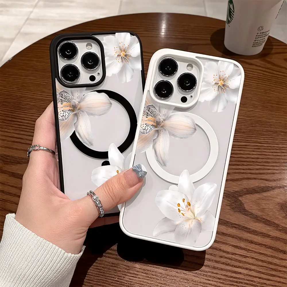 Premium Magnetic Phone Cases for iPhone11/12/13/14/15/16//17/Air/promax/Plus Elegant White Lily y2k cased MagSafe Ready, Anti-Fall, Springtok and Ultra-Thin Design |     Perfect for Everyday Use Protector Screen Protector Aesthetic Resistance