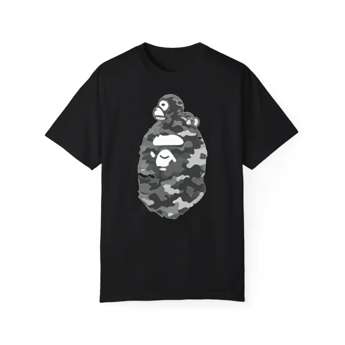 Black Grey Camo Ape Head & Baby Milo T-Shirt – Japanese Streetwear Unisex Cotton Tee