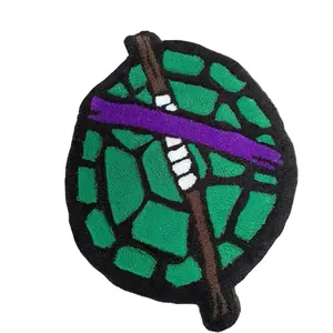 Hand Tufted Ninja Turtle Shell Rug with Bo Staff Green & Purple Design for Floor/Wall Decor