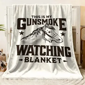Flannel Blanket - Vintage "Gunsmoke" Graphic Design, Soft Cozy Fleece Throw for Couch & Bed, Features Bold Text "THIS IS MY GUNSMOKE WATCHING BLANKET" with Retro Horse Illustration & Star A