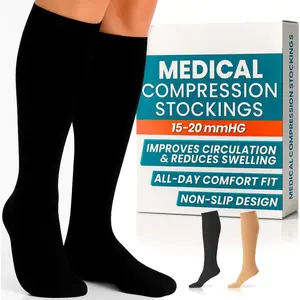 Knee High Compression Socks for Women & Men – 15-20mmHg Medical Support Stockings for Varicose Veins, Swelling, Soreness & Airplane Travel – Breathable TED Hose for Legs & Feet (Beige,Black)