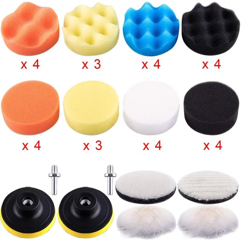 3inch 38PCS Polishing Pad, Car Foam Drill Polishing Pad Kit Sponge Pad Buffer Polisher Kit Headlamp Repair Kit with Fleece Pad, Used for Car Polishing, Waxing and Cleaning, Car Polisher, Car Polishers and Buffers Kit