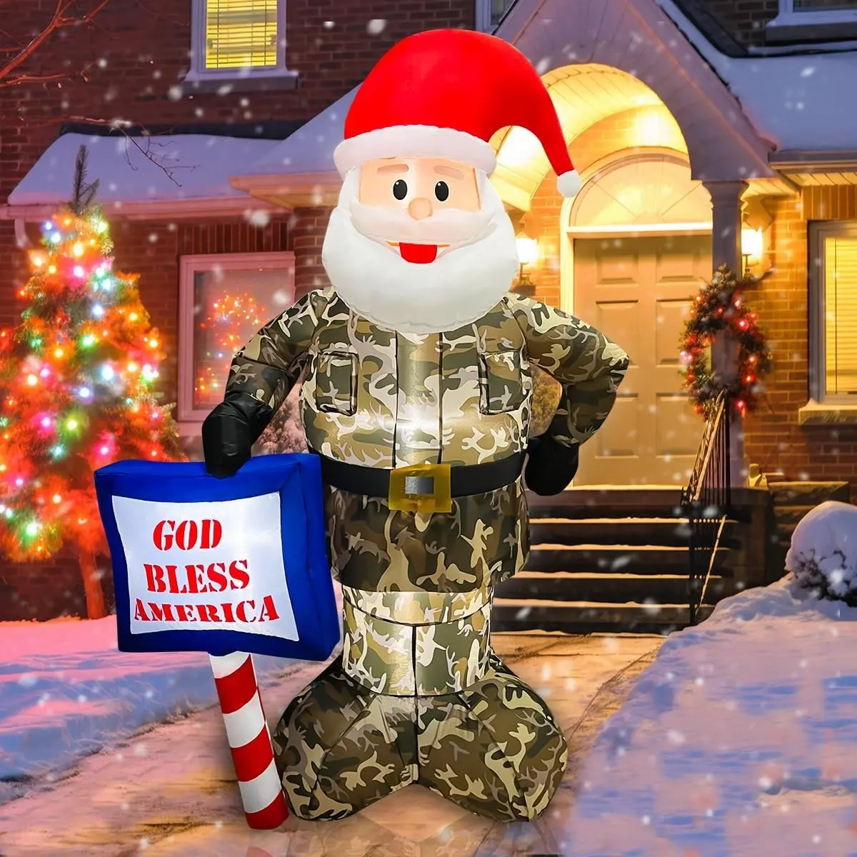 6 FT LED Lighted Inflatable Santa Claus Wearing Camouflage, Christmas Blow Up Outdoor Decorations for Garden Home Lawn Xmas Yard Party