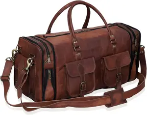 Leather Handmade Vintage Travel Luggage 32 Inch Leather Duffle Bag for Men and Women Gym Sports Bags Weekender Travel Overnight Carry On Duffel Bag Gift For Men (34 inch)