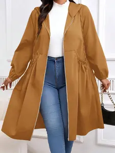 【Plus Size】 Solid Color Loose Fit Longline Coat, Casual Open Front Outerwear for Fall & Winter, Women's Clothes for Daily Wear, Jackets