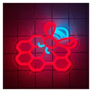 Sign Illuminated Honeycomb Shape Neon Light, Store Exterior Decoration, Party E-Sports, Cyber Punk Style Creative Effect Light 22.5cmх21cm