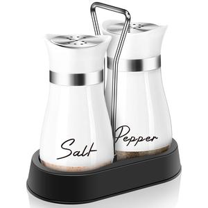 salt & pepper shaker set with holder, 1 set 4oz salt shaker with stainless steel lid, seasoning utensils for kitchen cooking bbq, housewarming gift