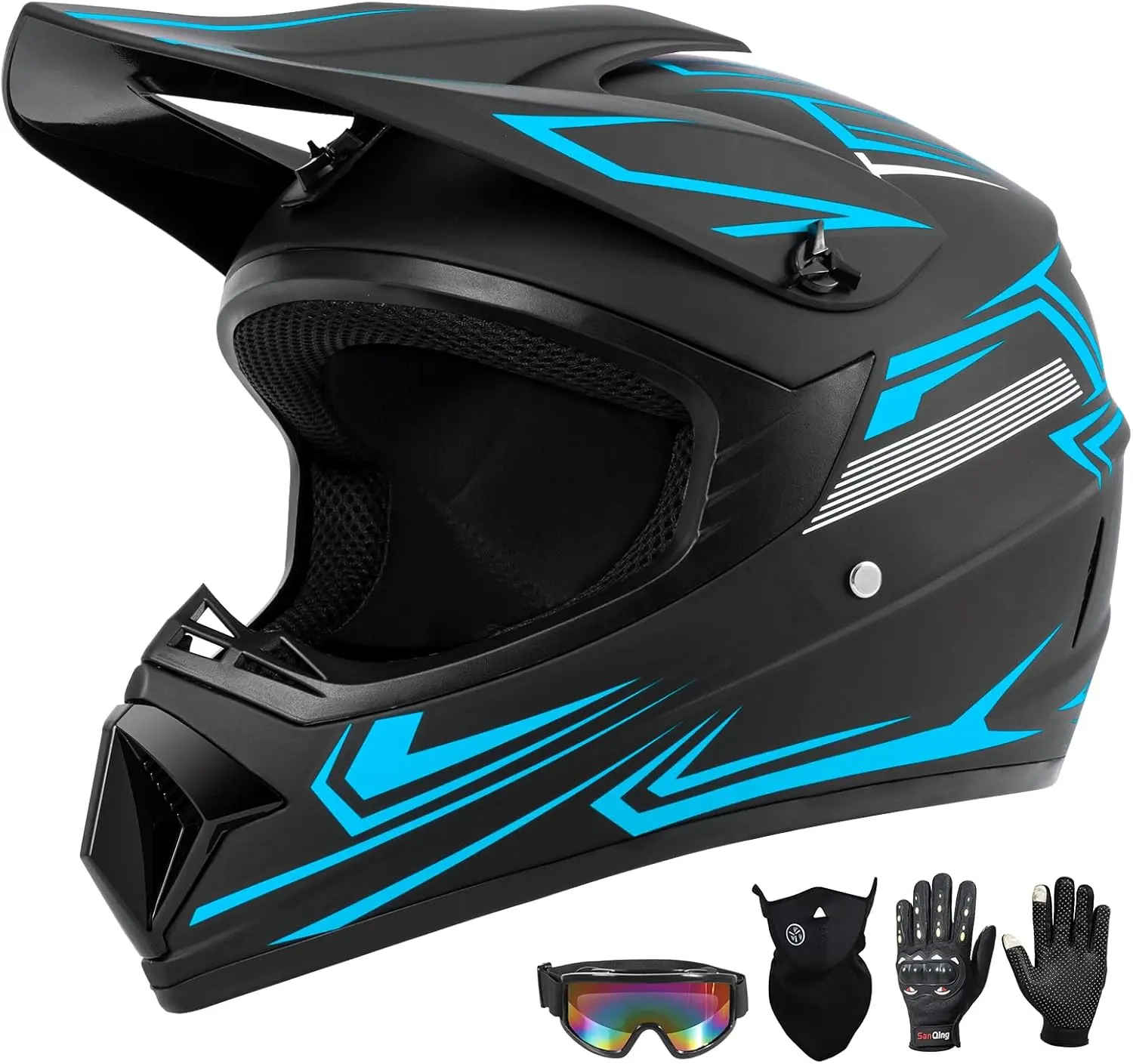 Motocross Helmet is suitable for adults, youth, kids,Fit for ATV, motocross, street bike, dirt bike, motorcycle, mountain bike and other outdoor riding Helmet Off-Road 4 Wheel Off-Road Vehicle Helmets with DOT Certified 4-Piece Set summerwins