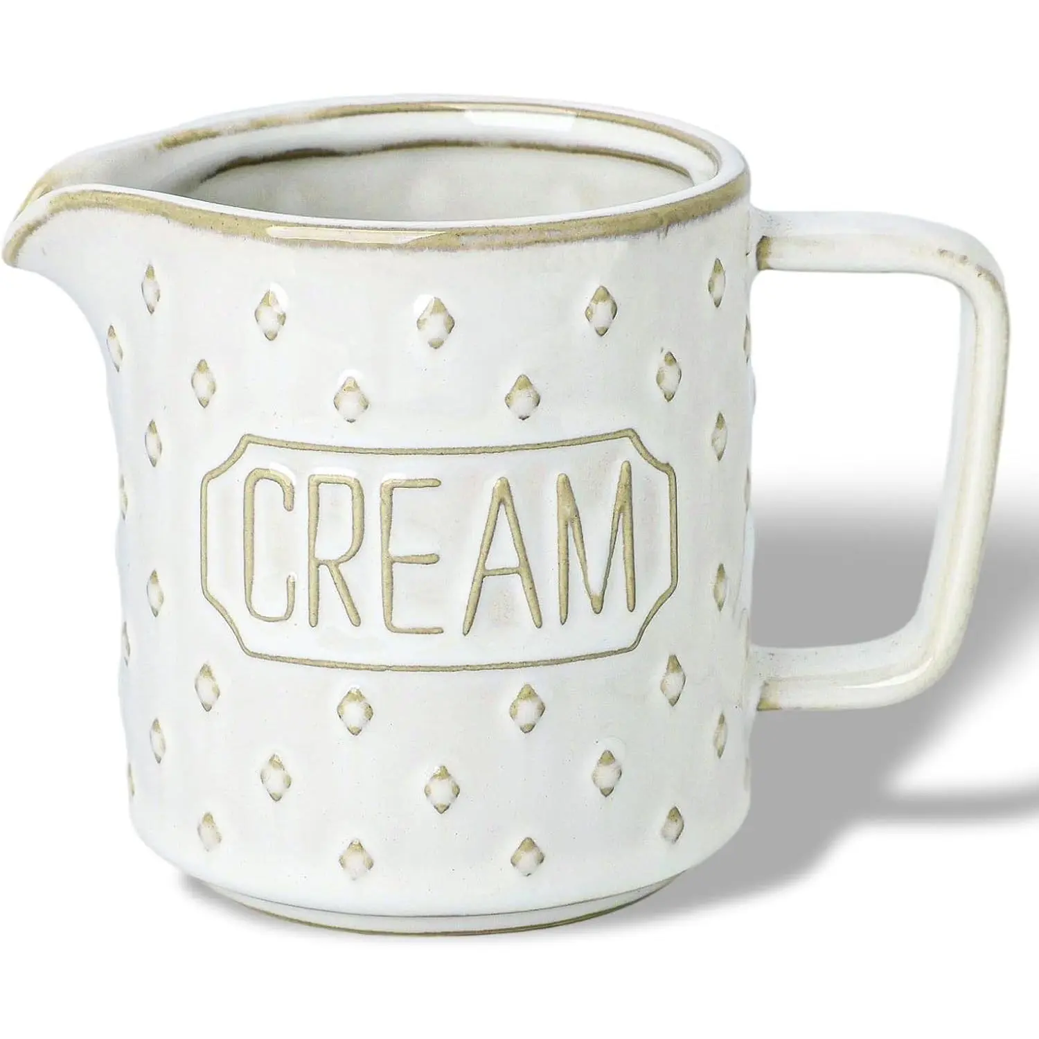Vintage White Ceramic Creamer - 9 oz Small Milk Pitcher with Handle for Coffee, Sauces, Microwave & Dishwasher Safe