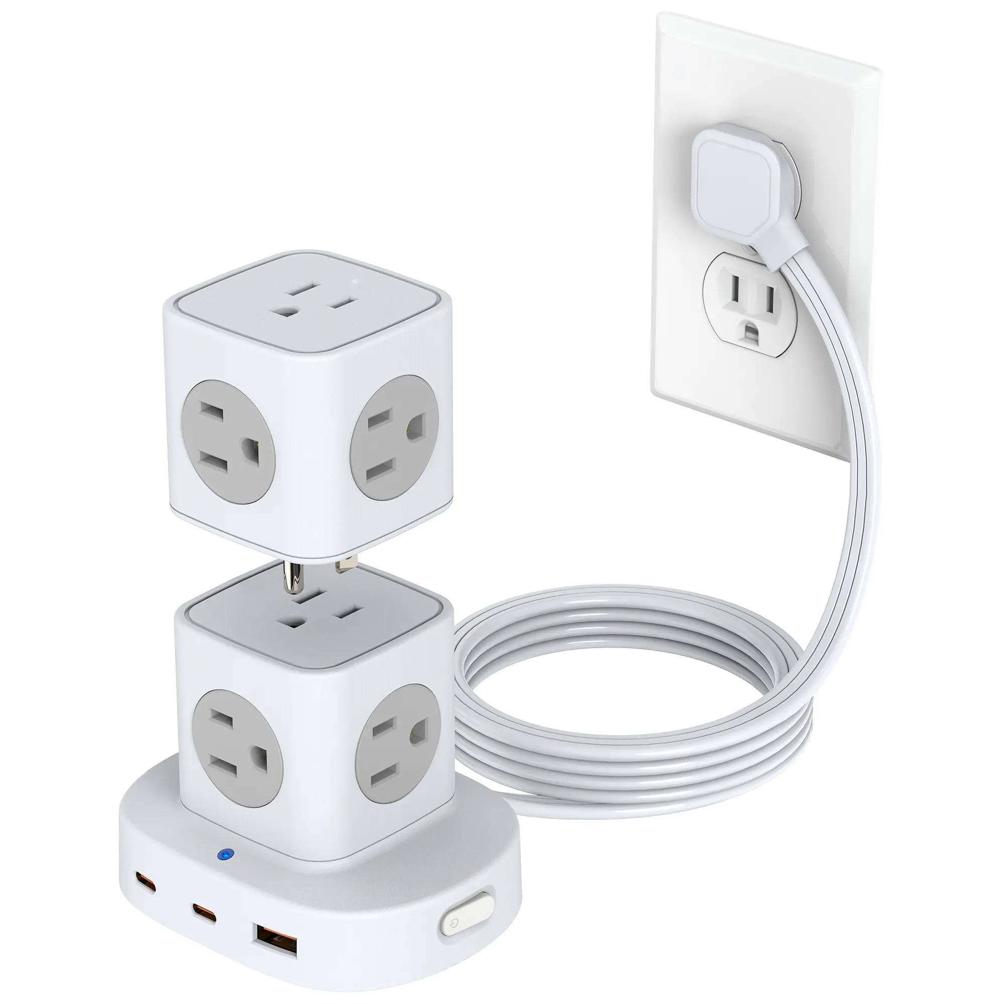 Tower Power Strip with 9 Outlets 3 USB (2 USB C), Surge Protector Tower 1250W/10A, 1700J, 5Ft Removable Multiple Outlets Power Strip Tower, Ideal for Dorms, Home Office, Travel, Hotels outletplugs