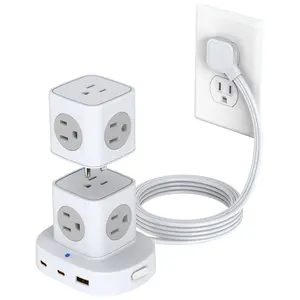 Tower Power Strip with 9 Outlets 3 USB (2 USB C), Surge Protector Tower 1250W/10A, 1700J, 5Ft Removable Multiple Outlets Power Strip Tower, Ideal for Dorms, Home Office, Travel, Hotels outletplugs