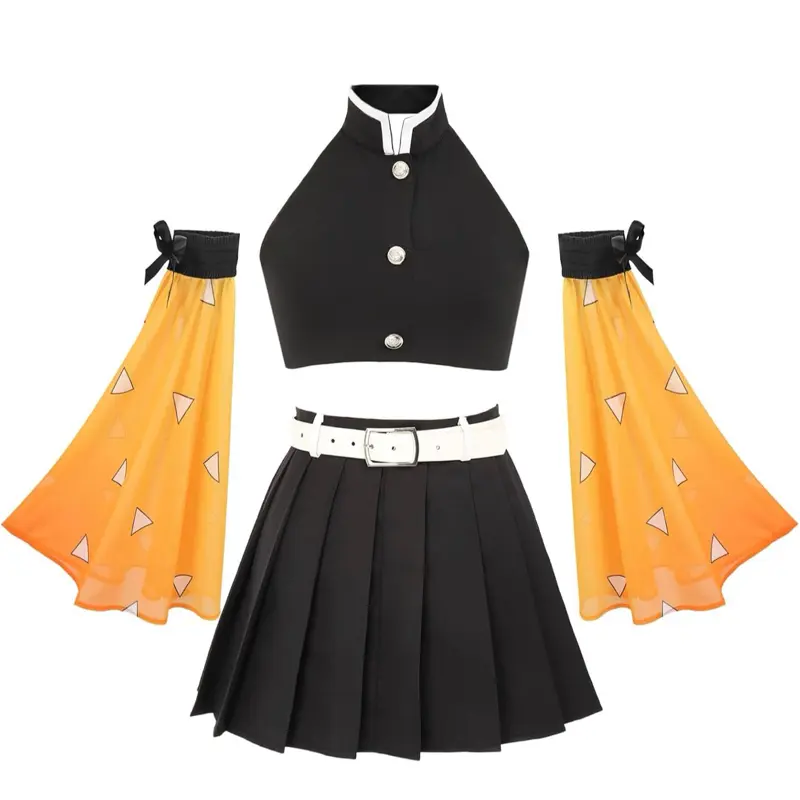 Women's Anime Cosplay Top Pleated Skirt Detachable Sleeves with Belt Female Costume