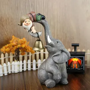 Elephant & Dwarf Design Desktop Ornament, Creative Dwarf Bell Picking Design Ornament, Office Desk Decoration Ornament, Garden Bonsai Decoration Ornament, Resin Animal Sculptures