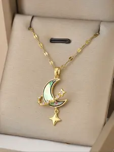 Fashion Star Moon Stainless Steel Women's Jewelry Necklace, Elegant Ladies' Accessory, Stylish Unisex Design, Perfect Gift Idea