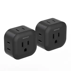 2 Pack Multi Plug Outlet Extender with 5 Outlets, Compact Wall Splitter Adapter, No Surge Protector, Ideal for Cruise Ship, Home, Office & Dorm Use