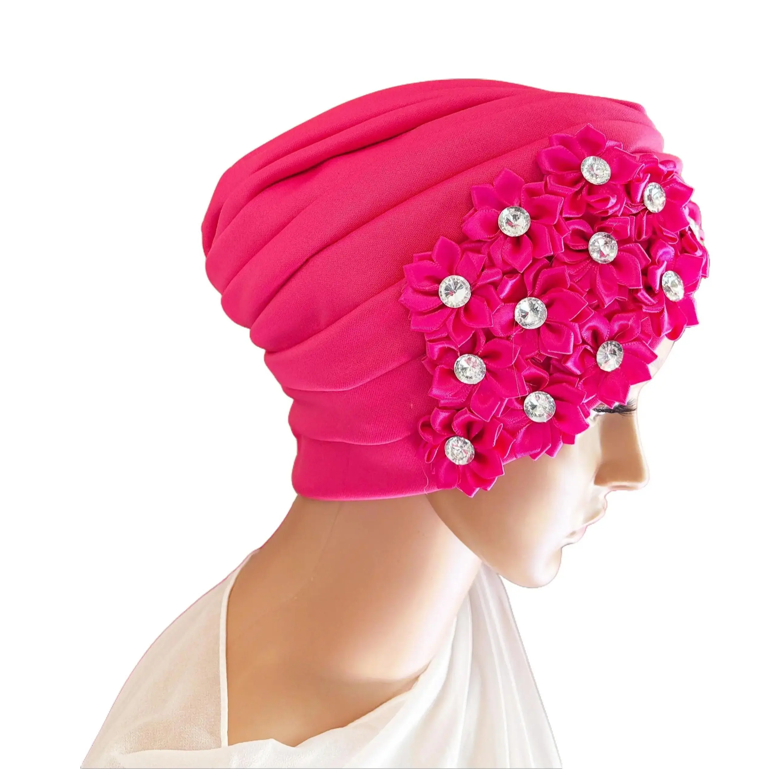 Luxury Turban Cap Flower with Stone Boho beanie Hat