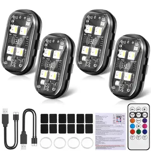 RGB strobe lights, wireless flashing safety warning lights, multi-functional decorative lights, suitable for bicycles, cars, toys, etc. (includes 4 LED beads).
