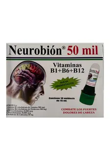 Vitamina Neuro 50 - Caja Grande - Vitamina B Ampolletas Bebibles - Vitamin B1, B6, B12 Liquid Presentation 10 pack of 15mL Oral Vitamin
