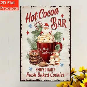 2D Flat, 1pc Vintage Hot Cocoa Bar Sign - Artificial Wood Wall-Mounted Christmas Kitchen & Coffee Shop Decor with Hot Cocoa & Baked Lettering, Frameless Retro Plaque for Hot Stations, Cafes, - Ideal Gift for Coffee Lovers, 2D Flat
