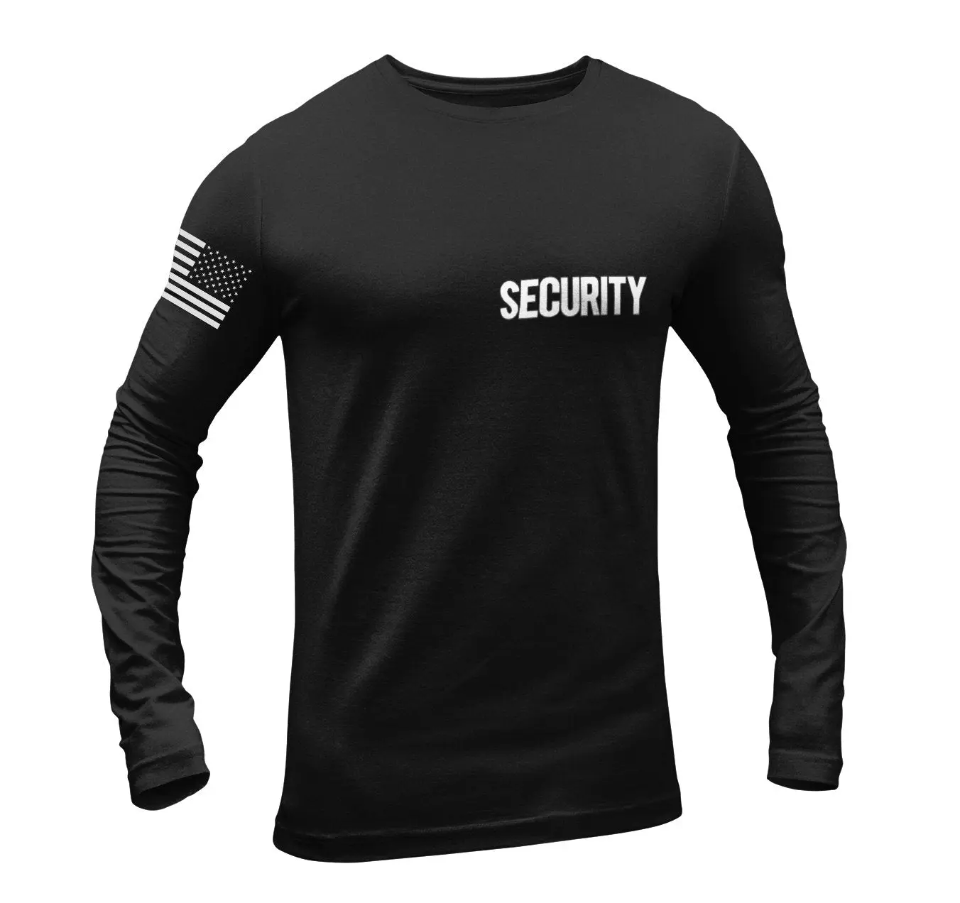 Men's Long Sleeve Security T-Shirt (Black/White, Chest, Back & Sleeve, Solid Design) Men's Long Sleeve Security T-Shirt (Black/White, Chest, Back & Sleeve, Solid Design)