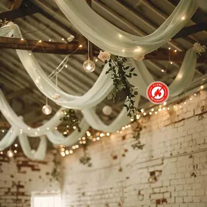 5ftx32ft Sage Green Chiffon Curtain Panel, Durable Flame Resistant Backdrop Ceiling Drapery With Rod Pocket