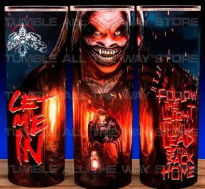 Bray Wyatt The Fiend Wrestling Follow The Light Cup Mug Tumbler 20oz Stainless Steel Tumbler with Slide Closure Lid, Reusable Plastic Straw, Handmade Design - Drinkware