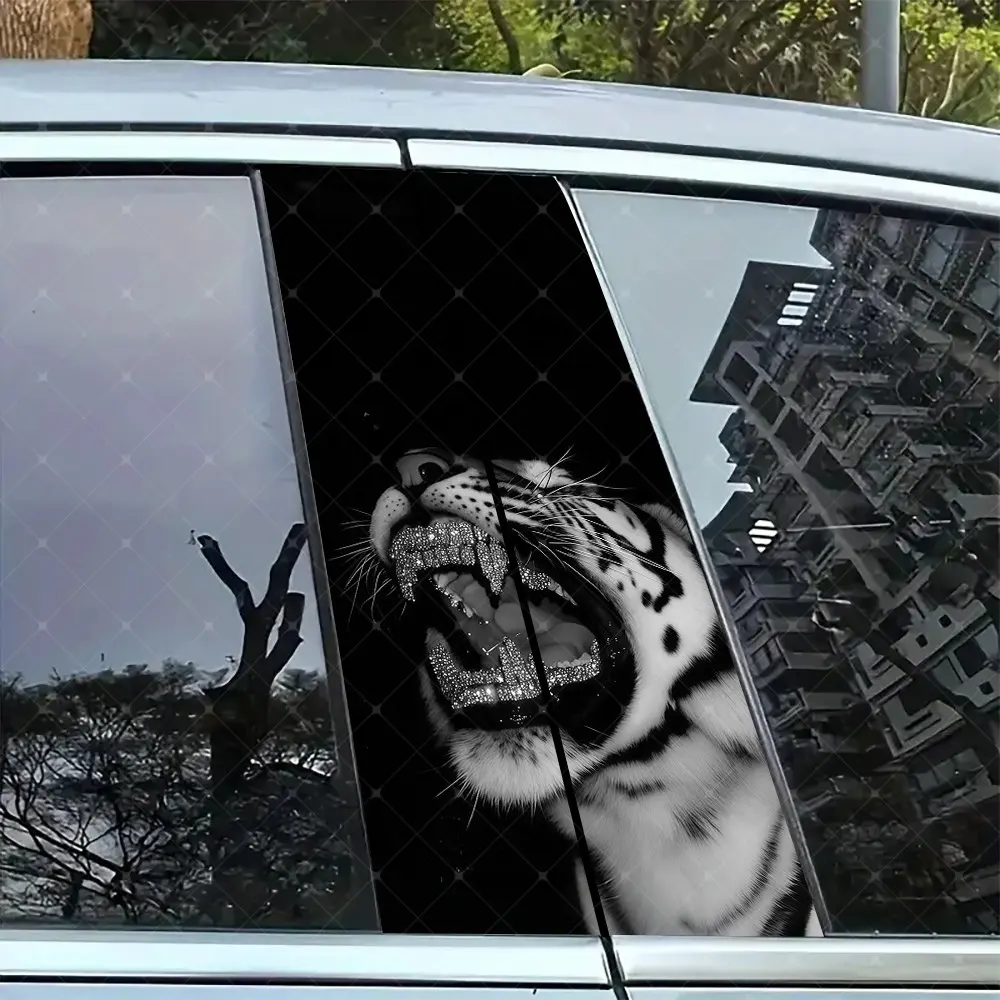 2pc Diamond Tiger Vinyl Sticker, Car B-Pillar Protection Decal, Car Decals, Easy Peel & Stick, Sunproof Waterproof Scratch-Resistant, All Car Models