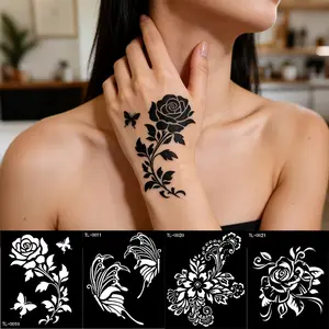 4pcs Floral Tattoo Stencils, Butterfly Rose Flower Sticker, Hollow Stickers for Body Art, Reusable Pasinting Stencils, Contemporary Style