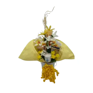 Lemon Sorbet Bouquet Gift Set with Toblerone Chocolate Ghirardelli Milk Chocolate & Yankee Candle Scented Votive Clean Cotton for Relaxing Home Decor