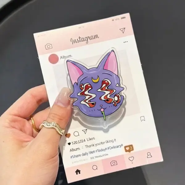 Retro Sailor Moon Cat MagSafe Phone Grip, 90s Anime Aesthetic Griptok, Trippy Luna Cat Phone Stand, Purple Manga Style Accessory, Nostalgic Moon Cat Gift