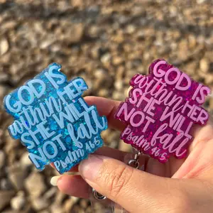 God Is Within Her Badge Reel, Blue or Pink Option, Swivel or Belt Clip