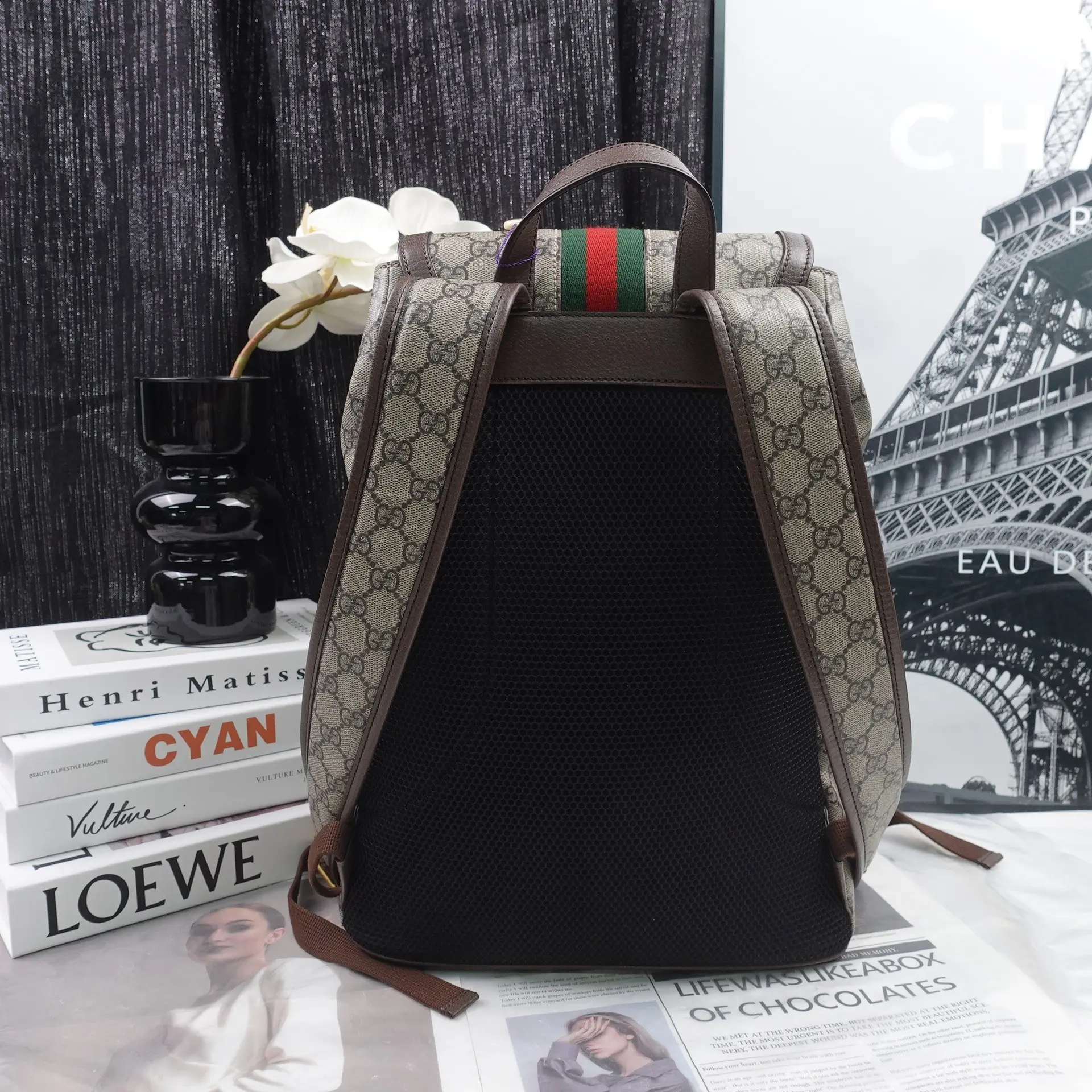Gucci Backpack GG Supreme Brown Silver Gucci GG Supreme Monogram Medium Single Buckle Rucksack  main image 4