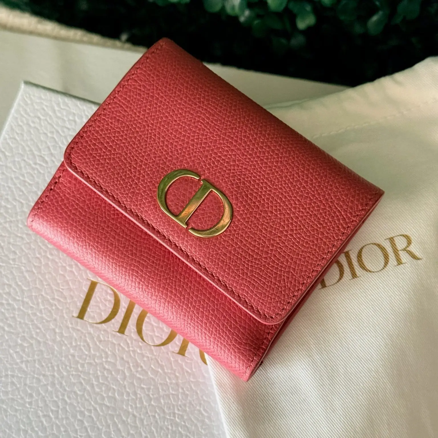 Pre-owned Dior FINAL SALE Small Leather Goods Christian Grained Calfskin Caro Wallet