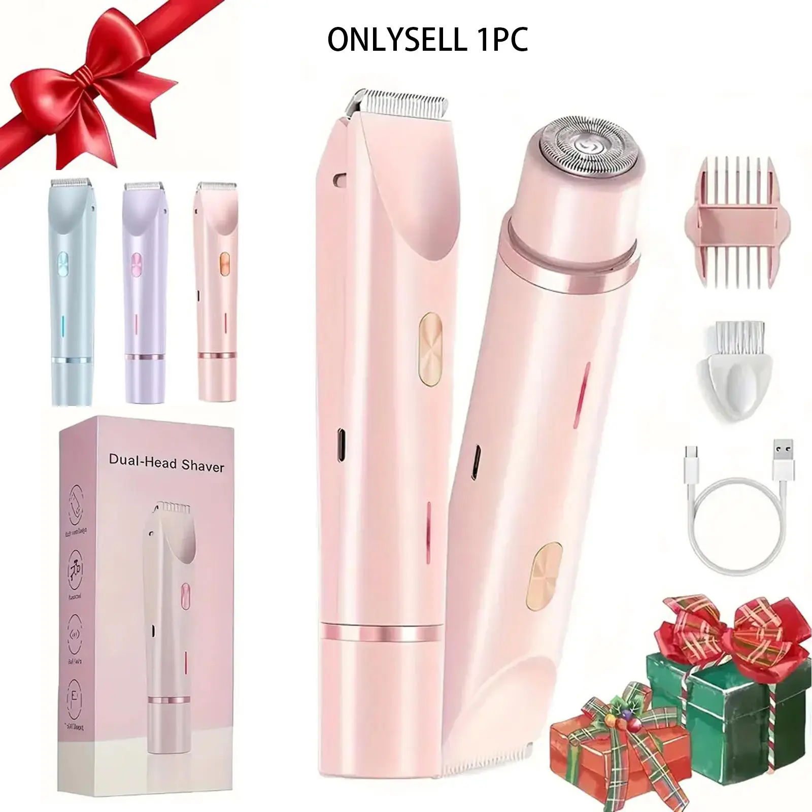 Women's Bikini Trimmer, Pubic Trimmer, 2-In-1 Dual Head Electric Razor, Dry/wet Use Bikini Shaver, Pubic Hair Trimmer for Private Area & Body Hair Removal, USB & Waterproof Rechargeable Trimmer, Rechargeable Cordless Trimmers, Body Hair Trimming