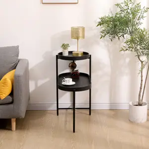 2-Tier Black Side Table with Storage Sofa Table for Living Room Metal Frame & Wooden Desk End Table,Small Side Table