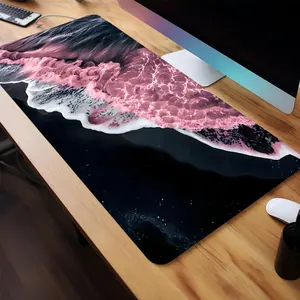 Ocean Wave Pattern Mouse Pad, Rectangle Gaming Mouse Pad, Non-Slip Rubber Base Stitched Edge Desk Pad for Home Office Game Room