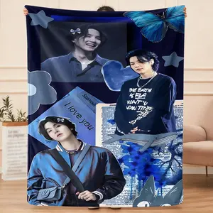 SUGA  flannel blanket, exclusive gift for home, office, camping travel, personalized pattern design, modern style, soft texture