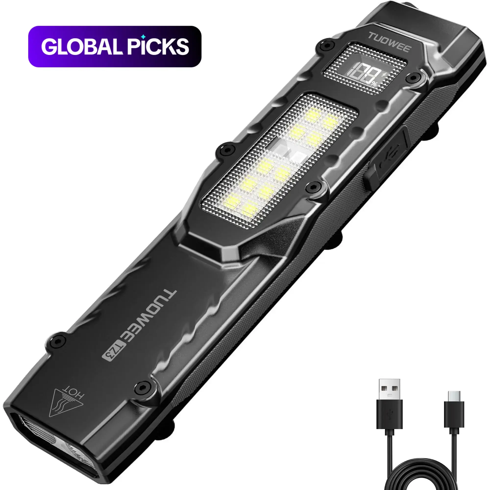 PASIION EDC Tactical USB Rechargeable Outdoor Flashlight, Powerful Handheld Flashlights, USB Handheld Flashlights, Dual-Switches LED with Digital Display, 8 Modes, for Camping and Emergency Use #GLOBAL PICKS