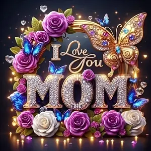 5D Diamond Painting Kit Featuring The Phrase "I Love Your Mother" with a Vibrant Flower Design Resembling Crystals. This Full-Synthetic Diamond Painting Is Ideal for Artistic Embroidery And Cross-Stitching Embroidery Craft