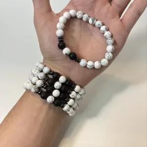 Crystal Beaded Healing - White Howlite Crystal Stretch Bracelet – Natural White Howlite Healing Bracelet – Anxiety Relief Diffuser Bracelet